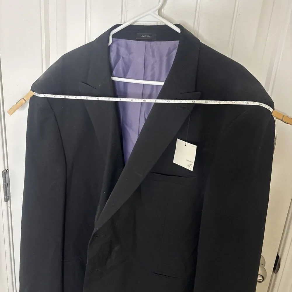 JF JFerrar Modern Fit Vegan Worsted Wool Black Sport Coat Jacket Blazer Mens 52R